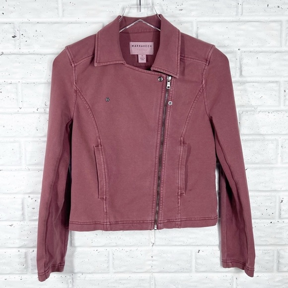 MARRAKECK Parkway Cotton Blend Moto Jacket | dusty rose - Picture 1 of 9
